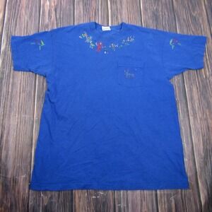 Vintage Basics Lizard Graphic Shirt‎ Mens XLT Blue Single Stitch Pocket Tee